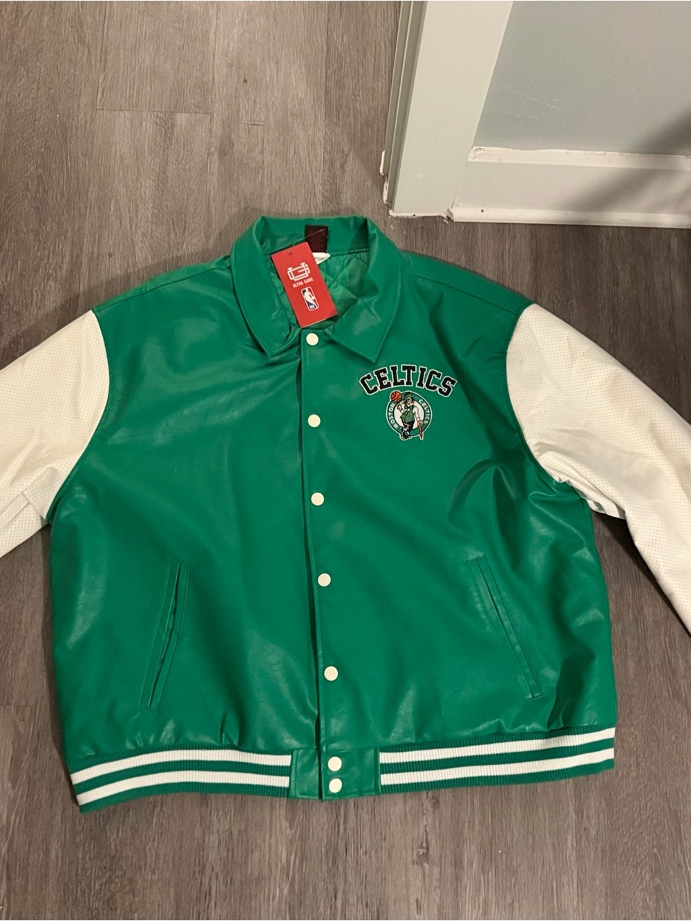 NBA Celtics Green and White Varsity Jacket